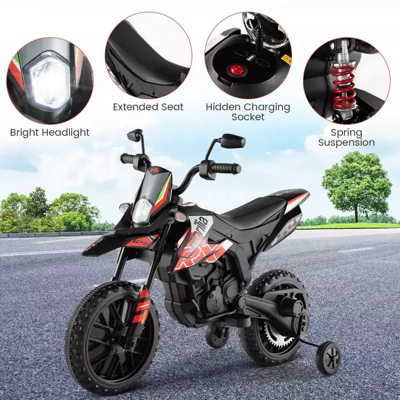 Costway Moto à enfourcher 12V Aprilia sous licence pour enfants, moto cross électrique avec lumière et musique