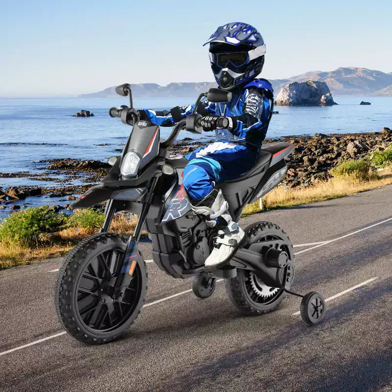 Costway Moto à enfourcher 12V Aprilia sous licence pour enfants, moto cross électrique avec lumière et musique