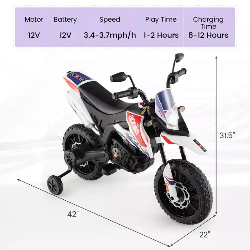 Costway Moto à enfourcher 12V Aprilia sous licence pour enfants, moto cross électrique avec lumière et musique