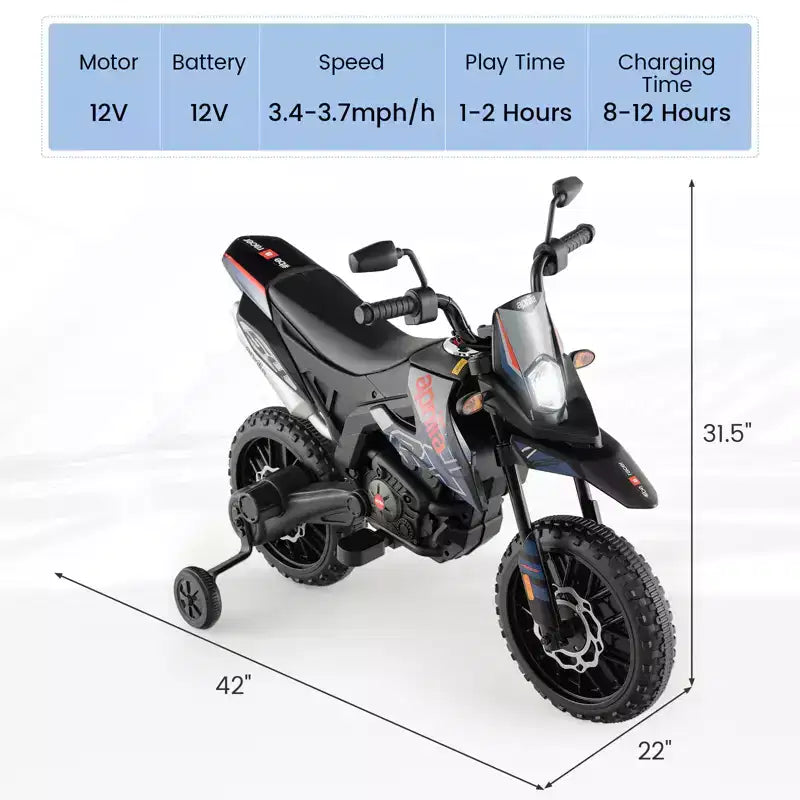 Costway Moto à enfourcher 12V Aprilia sous licence pour enfants, moto cross électrique avec lumière et musique