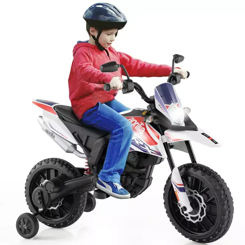 Costway Moto à enfourcher 12V Aprilia sous licence pour enfants, moto cross électrique avec lumière et musique