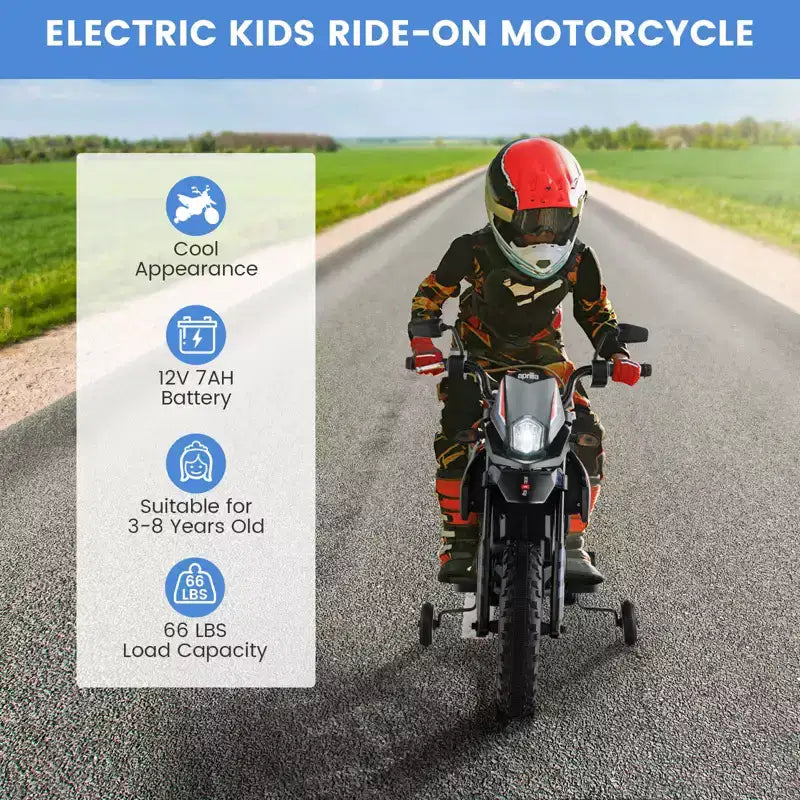 Costway Moto à enfourcher 12V Aprilia sous licence pour enfants, moto cross électrique avec lumière et musique