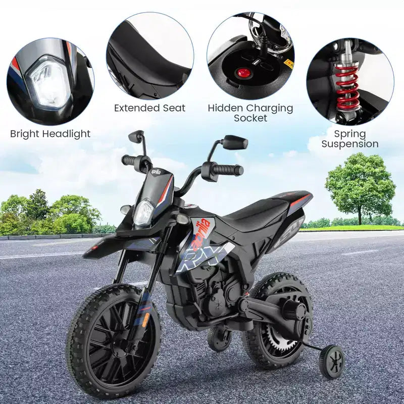 Costway Moto à enfourcher 12V Aprilia sous licence pour enfants, moto cross électrique avec lumière et musique