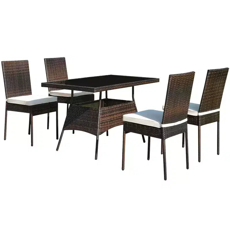 Costway Ensemble de 10 Pièces de Salle à Manger en Rotin pour Patio, Table en Verre, Chaises à Dossier Haut, Jardin, Terrasse, Marron Mixte