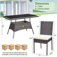 Costway Ensemble de 10 Pièces de Salle à Manger en Rotin pour Patio, Table en Verre, Chaises à Dossier Haut, Jardin, Terrasse, Marron Mixte