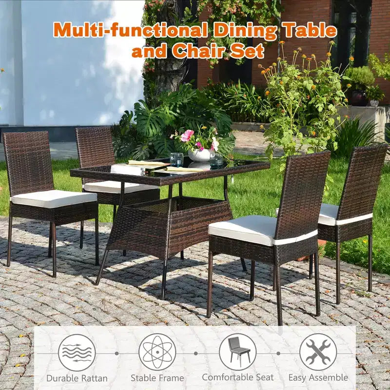 Costway Ensemble de 10 Pièces de Salle à Manger en Rotin pour Patio, Table en Verre, Chaises à Dossier Haut, Jardin, Terrasse, Marron Mixte