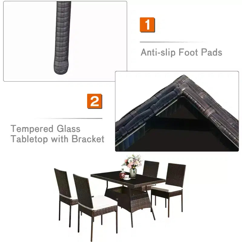 Costway Ensemble de 10 Pièces de Salle à Manger en Rotin pour Patio, Table en Verre, Chaises à Dossier Haut, Jardin, Terrasse, Marron Mixte