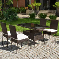 Costway Ensemble de 10 Pièces de Salle à Manger en Rotin pour Patio, Table en Verre, Chaises à Dossier Haut, Jardin, Terrasse, Marron Mixte