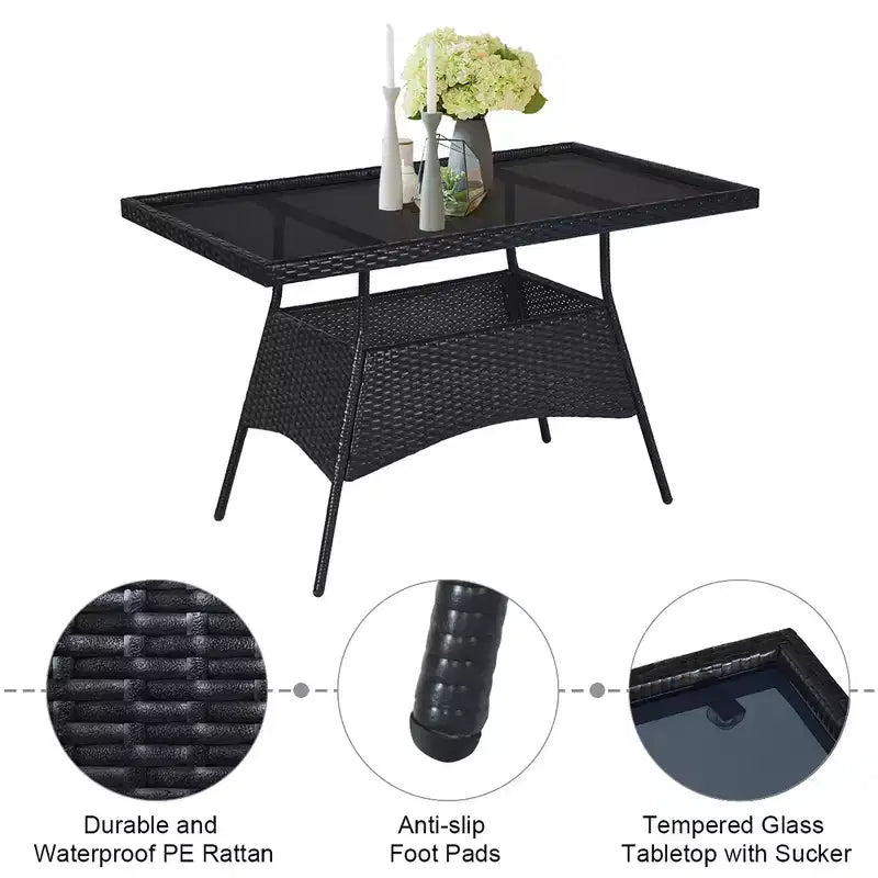 Costway Ensemble de salle à manger 10 pièces en rotin pour patio, table et chaises coussinées avec plateau en verre, mobilier de jardin