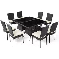 Costway Ensemble de salle à manger 10 pièces en rotin pour patio, table et chaises coussinées avec plateau en verre, mobilier de jardin