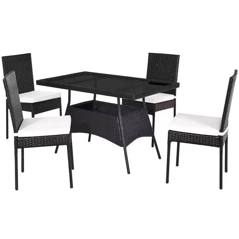 Costway Ensemble de salle à manger 10 pièces en rotin pour patio, table et chaises coussinées avec plateau en verre, mobilier de jardin