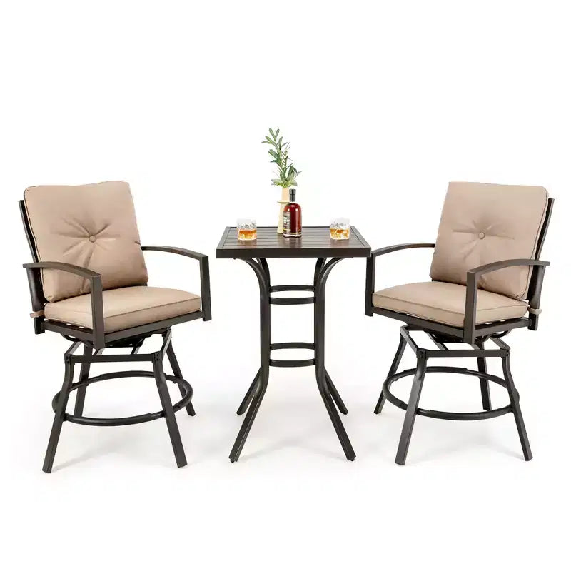 Costway Ensemble Bistro de Bar Extérieur 3 Pièces Pivotant avec Coussins Table Tabourets Meubles