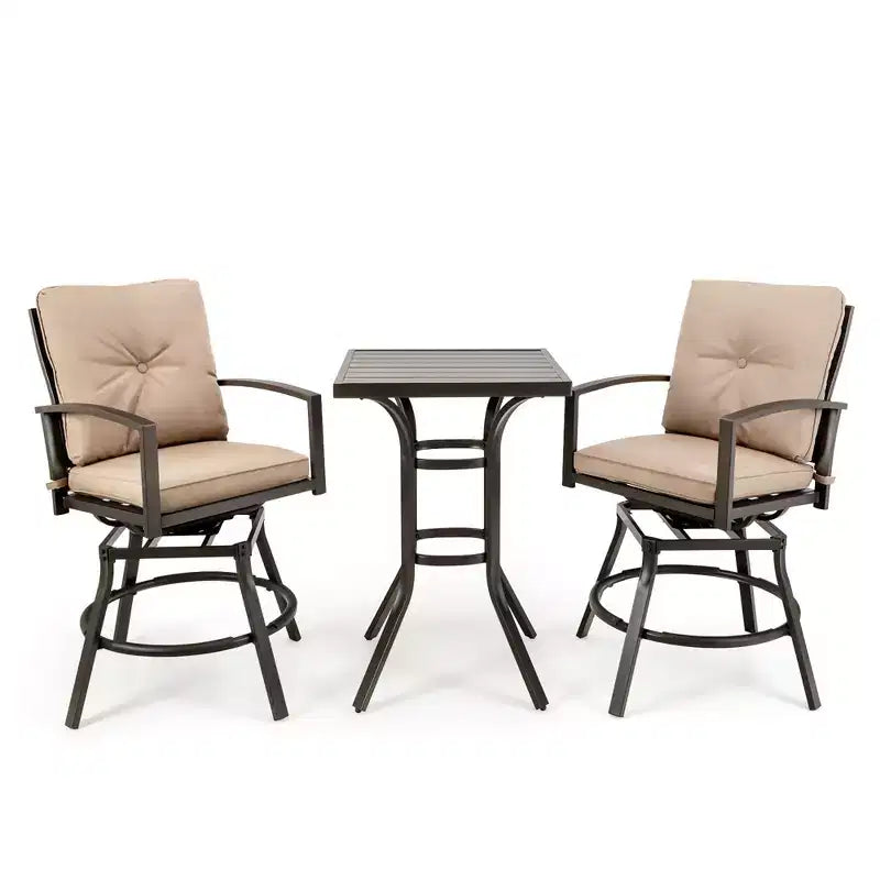 Costway Ensemble Bistro de Bar Extérieur 3 Pièces Pivotant avec Coussins Table Tabourets Meubles