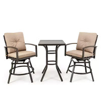 Costway Ensemble Bistro de Bar Extérieur 3 Pièces Pivotant avec Coussins Table Tabourets Meubles
