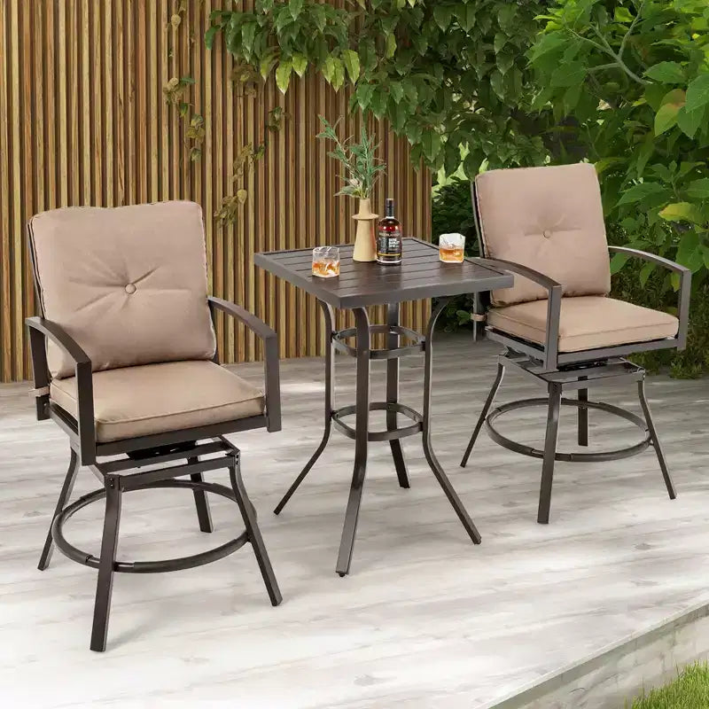 Costway Ensemble Bistro de Bar Extérieur 3 Pièces Pivotant avec Coussins Table Tabourets Meubles