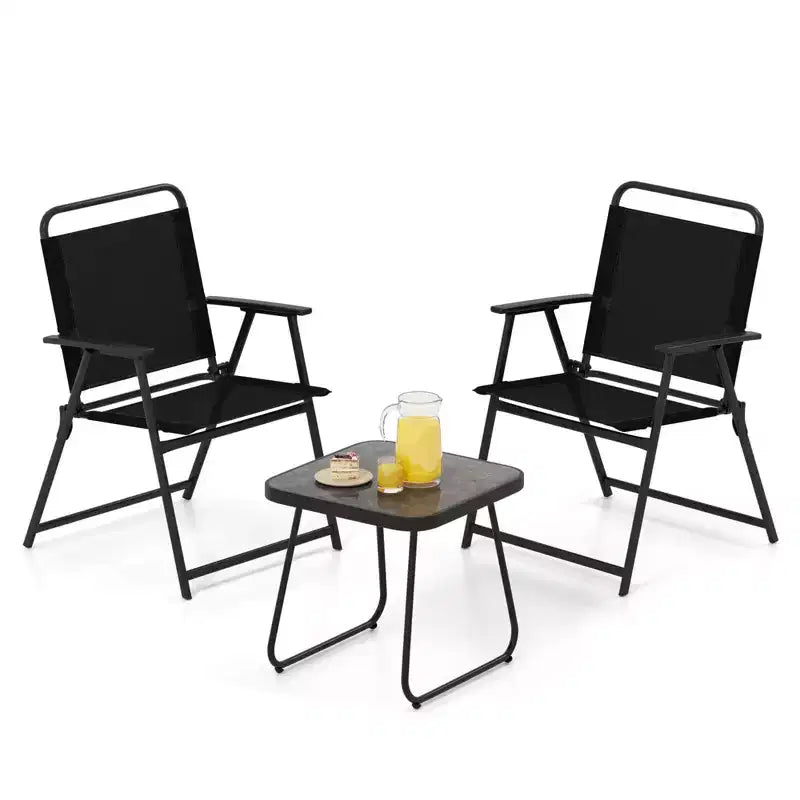 Costway Ensemble 3 pièces chaises et table de conversation pliantes, métal d'extérieur très résistant, portable