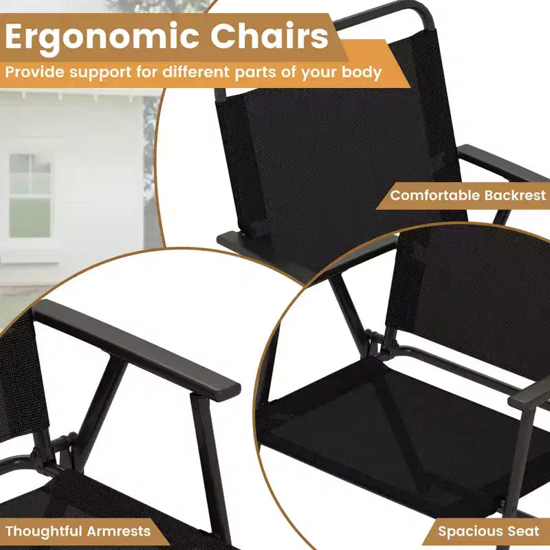 Costway Ensemble 3 pièces chaises et table de conversation pliantes, métal d'extérieur très résistant, portable