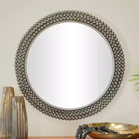 Metal Round with Beaded Detailing Wall Mirror - CosmoLiving by Cosmopolitan