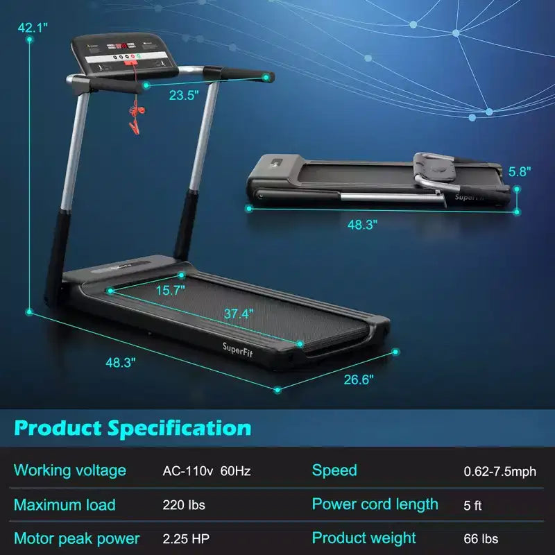 Tapis de course électrique pliable Costway 2,25 CV avec écran LED, contrôle par application, pour la course et la marche, pour la gym