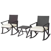 Costway Ensemble de 3 chaises à bascule en rotin et osier avec table de bistro et coussins pour jardin