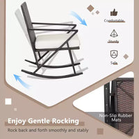 Costway Ensemble de 3 chaises à bascule en rotin et osier avec table de bistro et coussins pour jardin