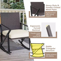 Costway Ensemble de 3 chaises à bascule en rotin et osier avec table de bistro et coussins pour jardin