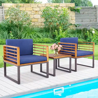 Costway Ensemble bistrot 3 pièces en bois d'acacia pour terrasse avec chaises et table rembourrées pour l'extérieur
