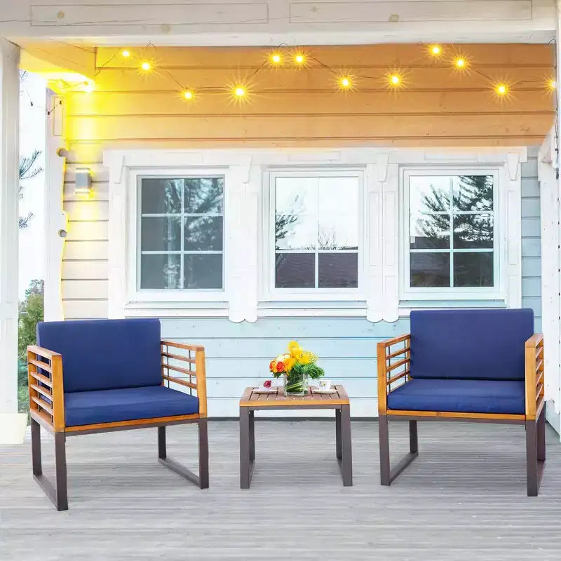 Costway Ensemble bistrot 3 pièces en bois d'acacia pour terrasse avec chaises et table rembourrées pour l'extérieur