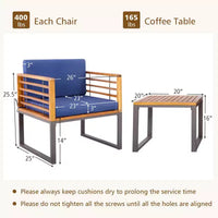 Costway Ensemble bistrot 3 pièces en bois d'acacia pour terrasse avec chaises et table rembourrées pour l'extérieur