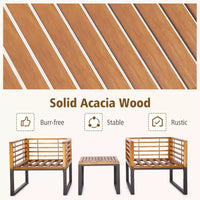 Costway Ensemble bistrot 3 pièces en bois d'acacia pour terrasse avec chaises et table rembourrées pour l'extérieur