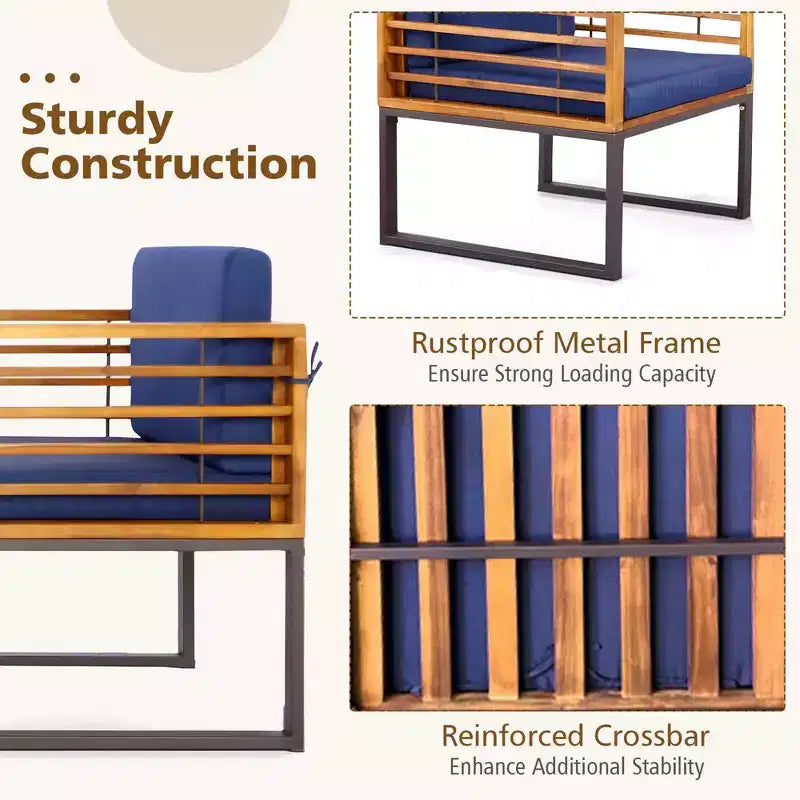 Costway Ensemble bistrot 3 pièces en bois d'acacia pour terrasse avec chaises et table rembourrées pour l'extérieur