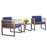 Costway Ensemble bistrot 3 pièces en bois d'acacia pour terrasse avec chaises et table rembourrées pour l'extérieur