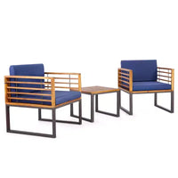 Costway Ensemble bistrot 3 pièces en bois d'acacia pour terrasse avec chaises et table rembourrées pour l'extérieur