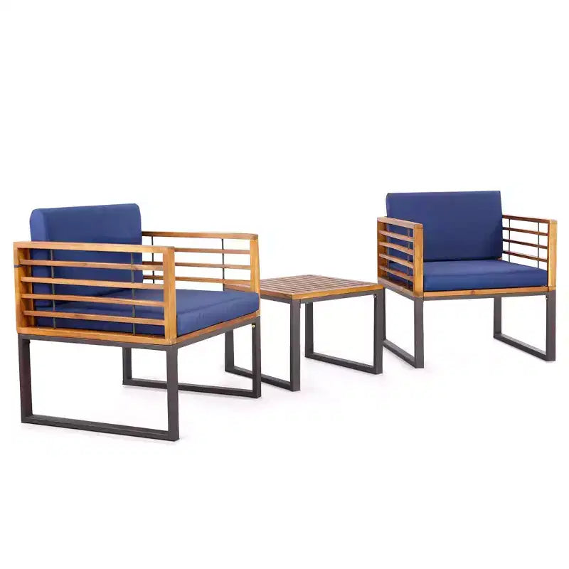 Costway Ensemble bistrot 3 pièces en bois d'acacia pour terrasse avec chaises et table rembourrées pour l'extérieur
