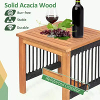 Costway Ensemble fauteuil à bascule table bistro de patio 3 pièces en bois d'acacia, corde toutes saisons d'extérieur