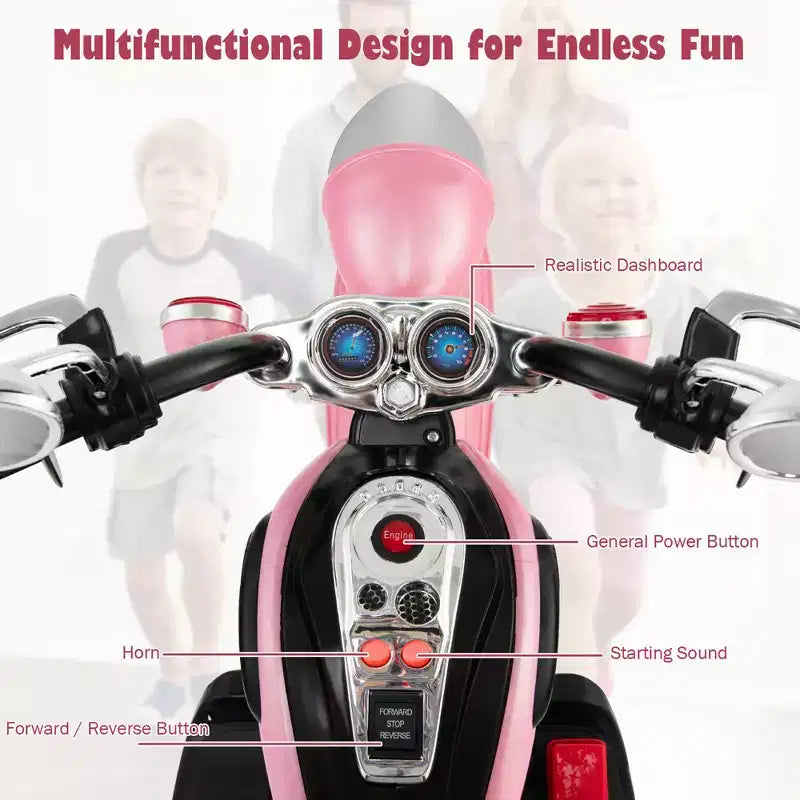 Moto électrique 3 roues 6V pour enfants Costway Bleu/Rose/Blanc/Rouge