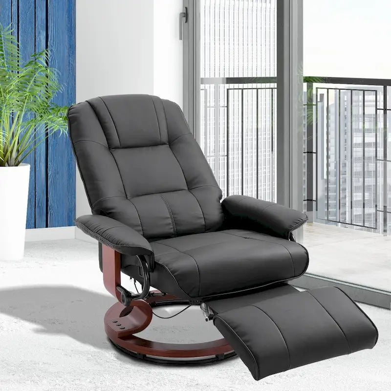 Fauteuil Inclinable HomCom en Similicuir Réglable Manuel à Base Pivotante avec Repose-Pieds Confortable et Relaxant