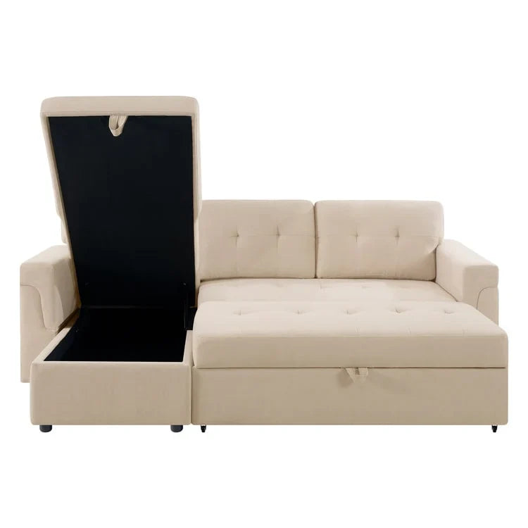 Canapé sectionnel réversible avec lit escamotable, méridienne de rangement dissimulée, pieds durables,