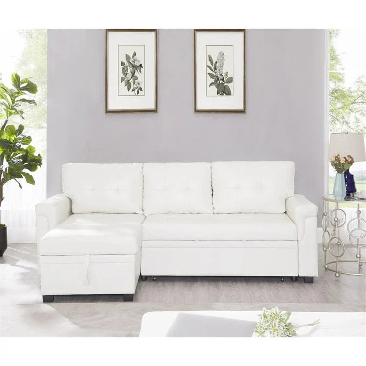 Canapé sectionnel convertible réversible avec lit escamotable, méridienne de rangement dissimulée et pieds durables