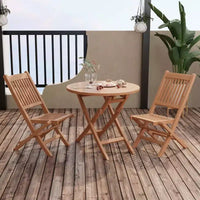 Costway Ensemble bistro de salle à manger de terrasse en bois de teck d'Indonésie 3 pièces, chaise et table pliantes à lattes
