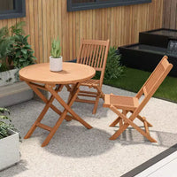 Costway Ensemble bistro de salle à manger de terrasse en bois de teck d'Indonésie 3 pièces, chaise et table pliantes à lattes