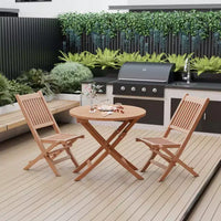 Costway Ensemble bistro de salle à manger de terrasse en bois de teck d'Indonésie 3 pièces, chaise et table pliantes à lattes