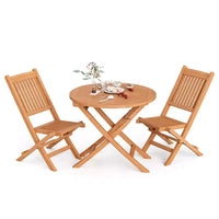 Costway Ensemble bistro de salle à manger de terrasse en bois de teck d'Indonésie 3 pièces, chaise et table pliantes à lattes