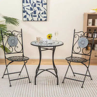 Costway Ensemble bistro de patio 3 pièces Motif mosaïque Métal robuste Pliant pour l'extérieur