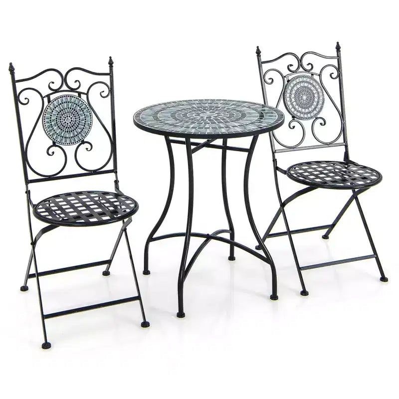 Costway Ensemble bistro de patio 3 pièces Motif mosaïque Métal robuste Pliant pour l'extérieur
