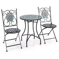 Costway Ensemble bistro de patio 3 pièces Motif mosaïque Métal robuste Pliant pour l'extérieur