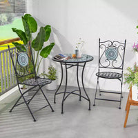 Costway Ensemble bistro de patio 3 pièces Motif mosaïque Métal robuste Pliant pour l'extérieur
