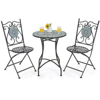 Costway Ensemble bistro de patio 3 pièces Motif mosaïque Métal robuste Pliant pour l'extérieur