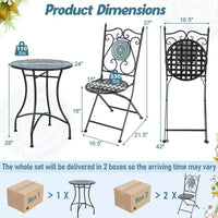 Costway Ensemble bistro de patio 3 pièces Motif mosaïque Métal robuste Pliant pour l'extérieur