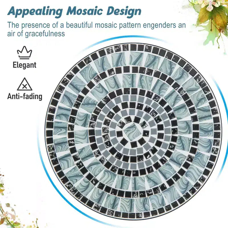 Costway Ensemble bistro de patio 3 pièces Motif mosaïque Métal robuste Pliant pour l'extérieur